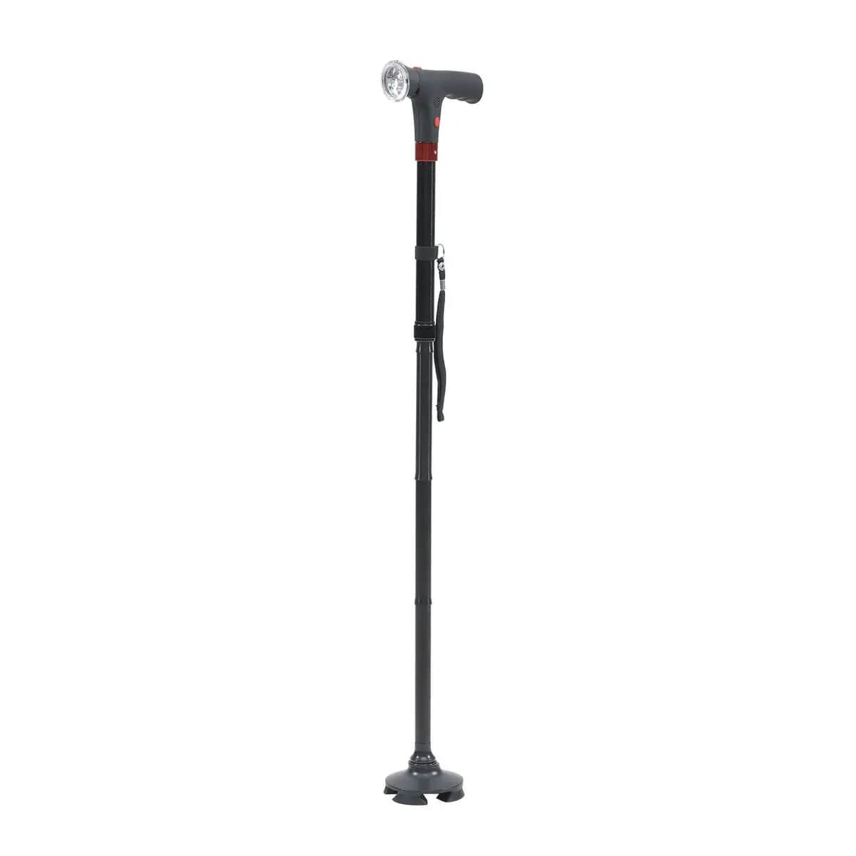 Black 5 Gears Expansion and 3 Sections Foldable Smart Walking Cane with LED Light (2xAAA Not Included) image number 0