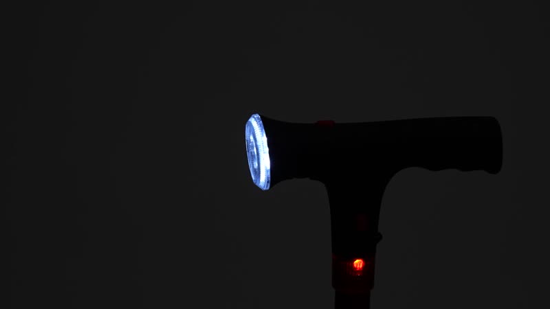 Black 5 Gears Expansion and 3 Sections Foldable Smart Walking Cane with LED Light (2xAAA Not Included)