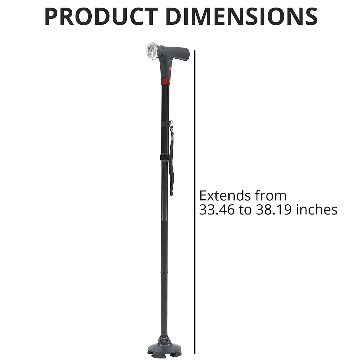 Black Foldable Smart Walking Cane with LED Light and SOS Alarm (2xAAA Not Included)