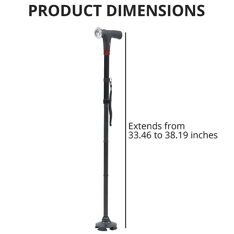 Black Foldable Smart Walking Cane with LED Light and SOS Alarm (2xAAA Not Included)