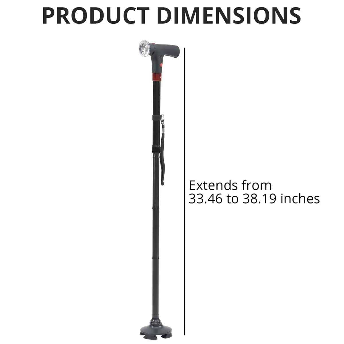 Black 5 Gears Expansion and 3 Sections Foldable Smart Walking Cane with LED Light (2xAAA Not Included) image number 5