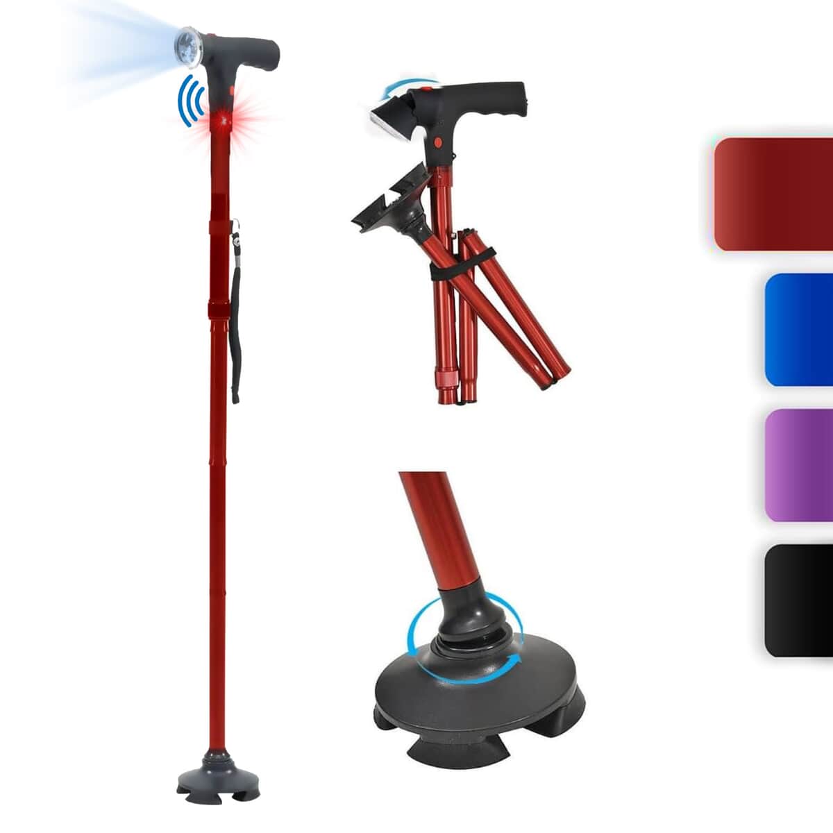 Red Foldable Smart Walking Cane with LED Light and SOS Alarm (2xAAA Not Included) image number 0