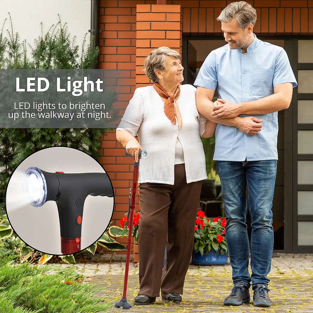 Red Foldable Smart Walking Cane with LED Light and SOS Alarm (2xAAA Not Included)