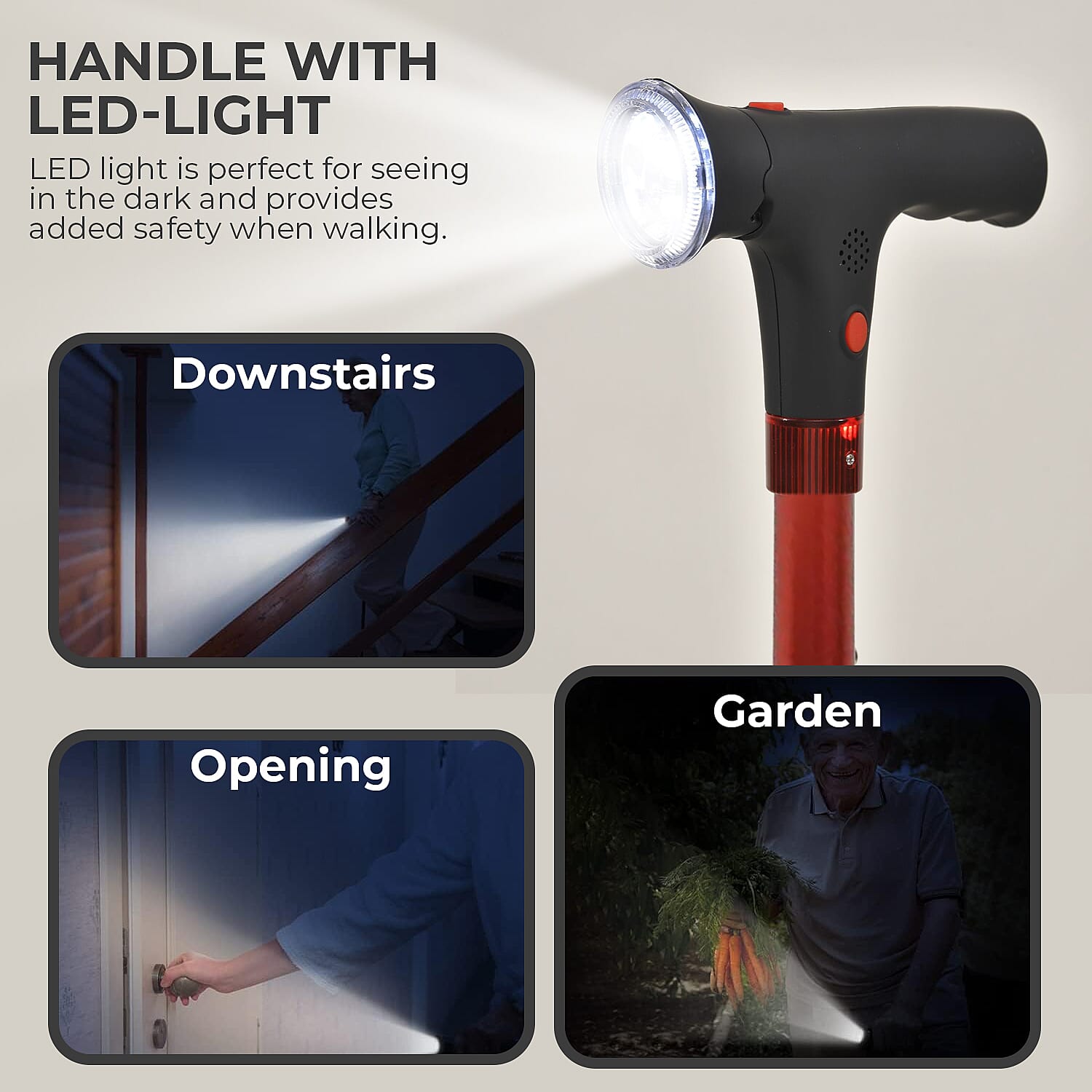 Red Foldable Smart Walking Cane with LED Light and SOS Alarm (2xAAA Not Included)