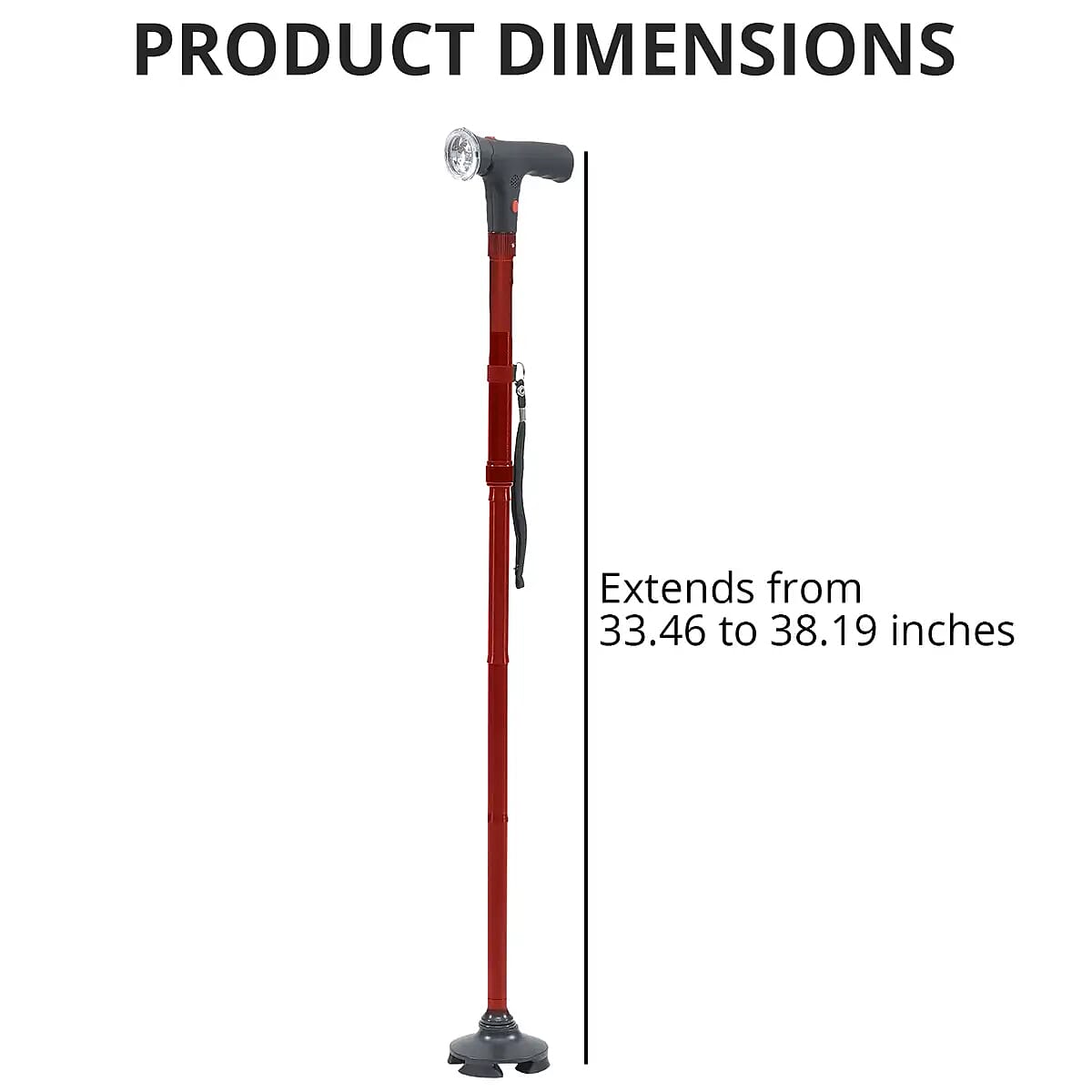 Red Foldable Smart Walking Cane with LED Light and SOS Alarm (2xAAA Not Included)