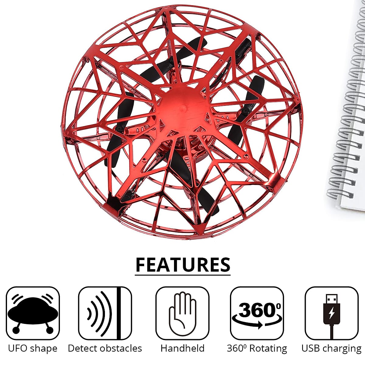 Flying UFO with LED Lights - Red (300mAh Rechargeable Battery) image number 2