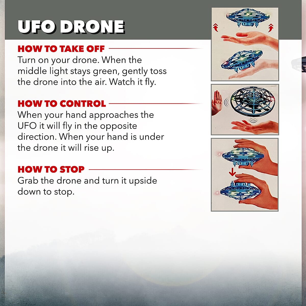 Flying UFO with LED Lights - Red (300mAh Rechargeable Battery) image number 3