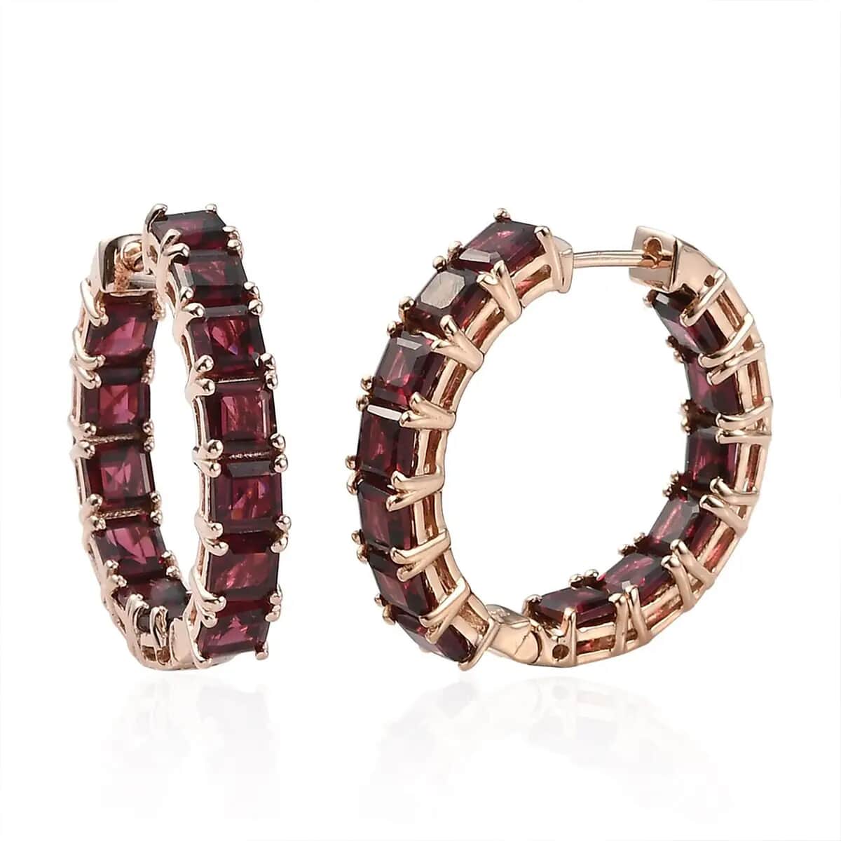 Asscher Cut Orissa Rhodolite Garnet Inside Out Hoop Earrings in Vermeil Rose Gold Over Sterling Silver 11.10 ctw image number 0