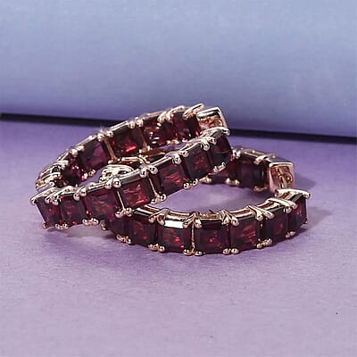 Asscher Cut Orissa Rhodolite Garnet Inside Out Hoop Earrings in Vermeil Rose Gold Over Sterling Silver 11.10 ctw