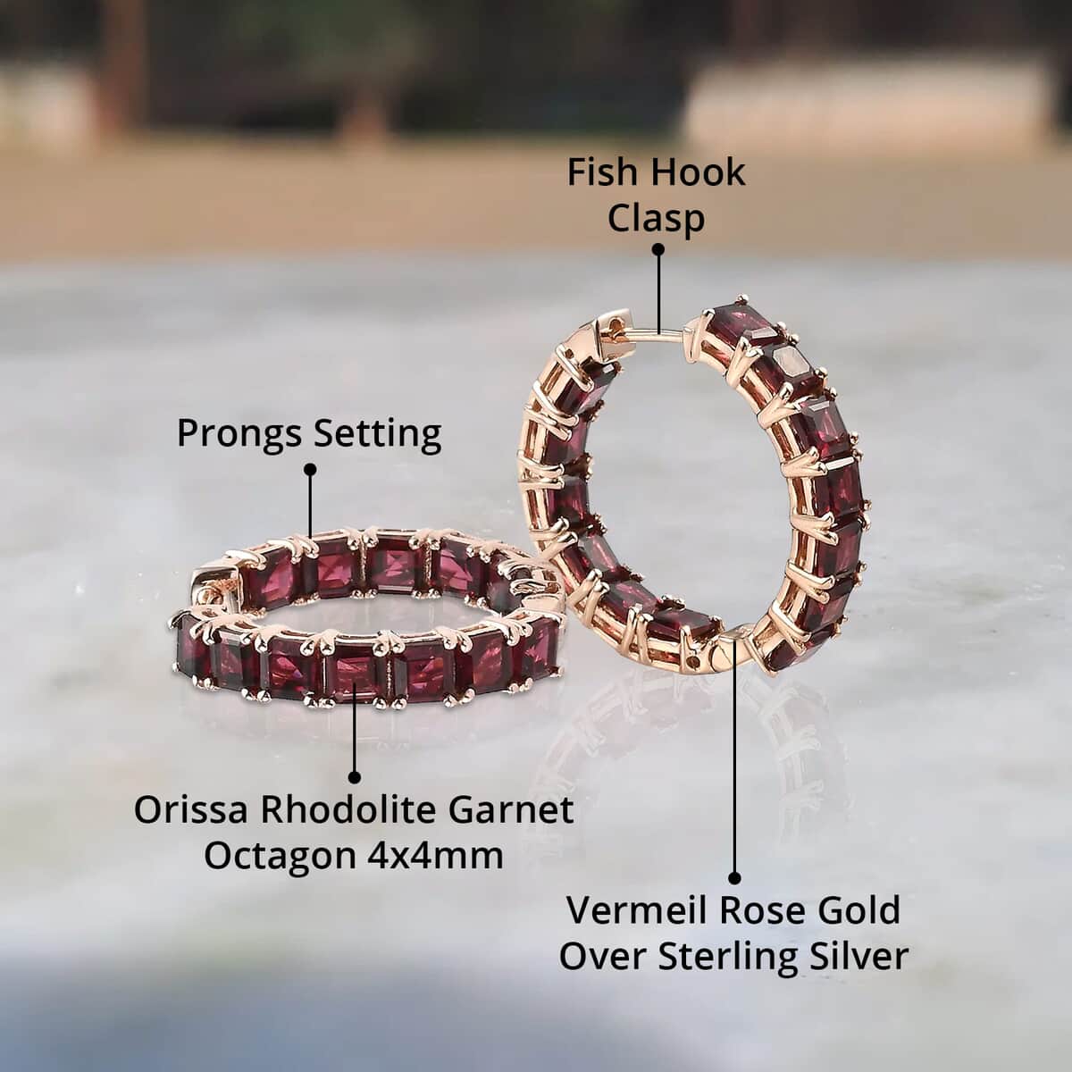 Asscher Cut Orissa Rhodolite Garnet Inside Out Hoop Earrings in Vermeil Rose Gold Over Sterling Silver 11.10 ctw image number 4