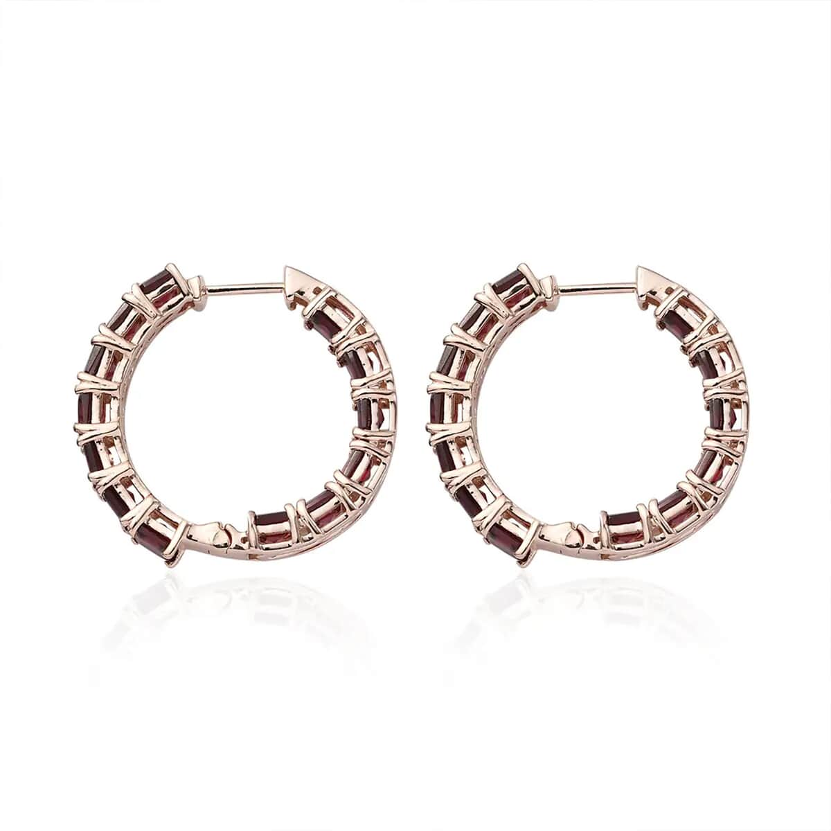 Asscher Cut Orissa Rhodolite Garnet Inside Out Hoop Earrings in Vermeil Rose Gold Over Sterling Silver 11.10 ctw image number 8