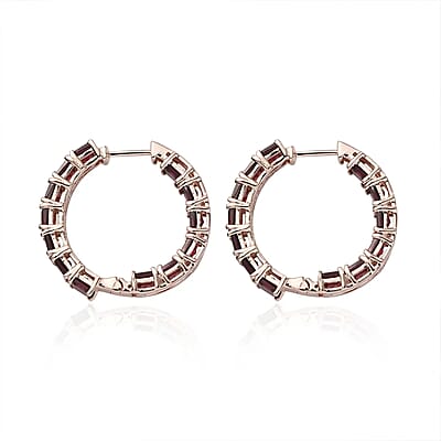Asscher Cut Orissa Rhodolite Garnet Inside Out Hoop Earrings in Vermeil Rose Gold Over Sterling Silver 11.10 ctw