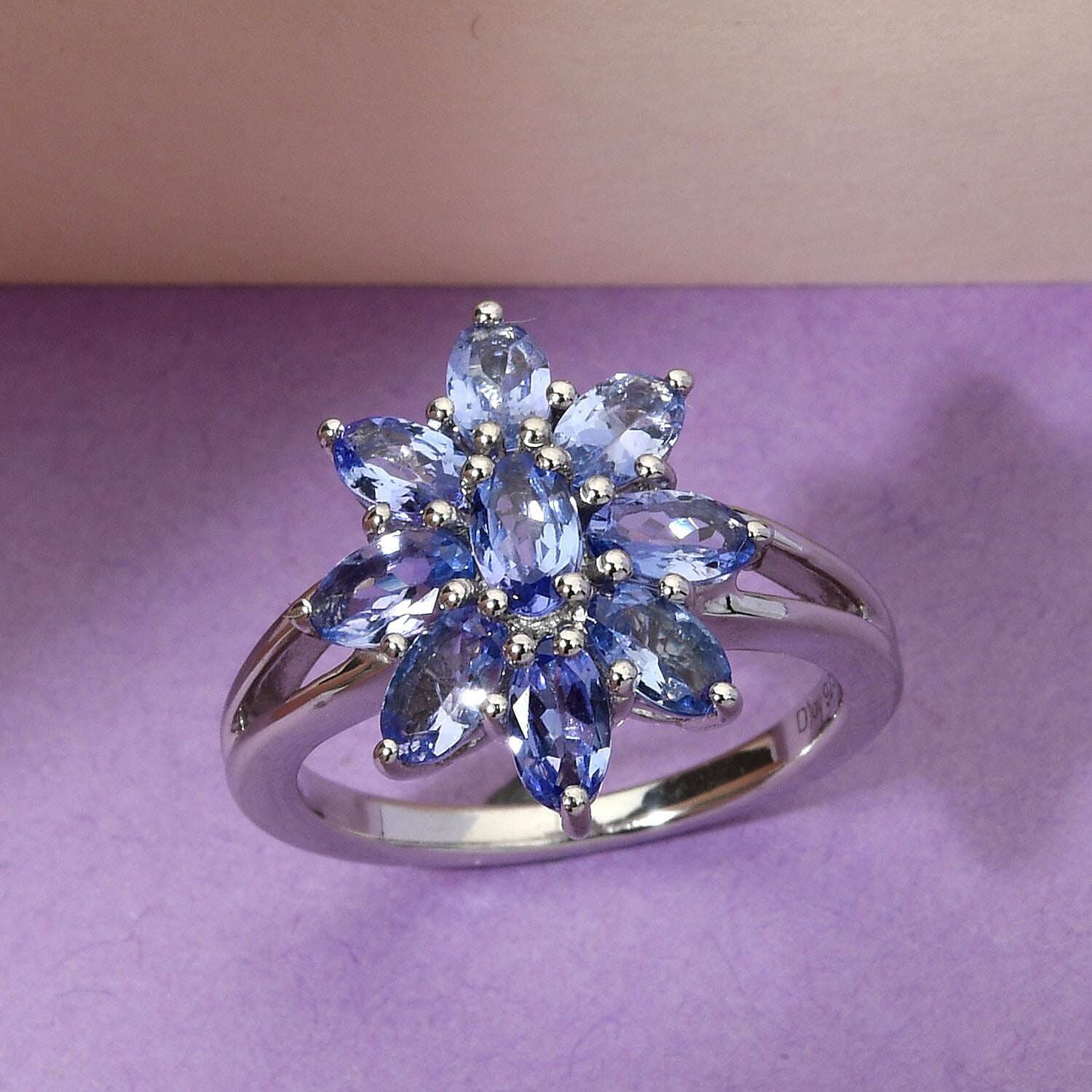 Tanzanite Floral Ring in Platinum Over Sterling Silver (Size 5.0) 2.30 ctw