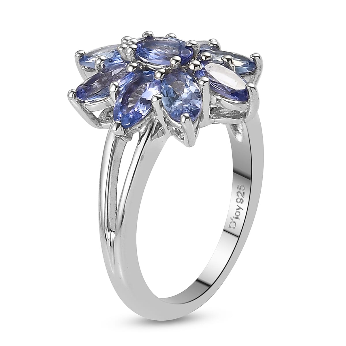 Tanzanite Floral Ring in Platinum Over Sterling Silver (Size 5.0) 2.30 ctw