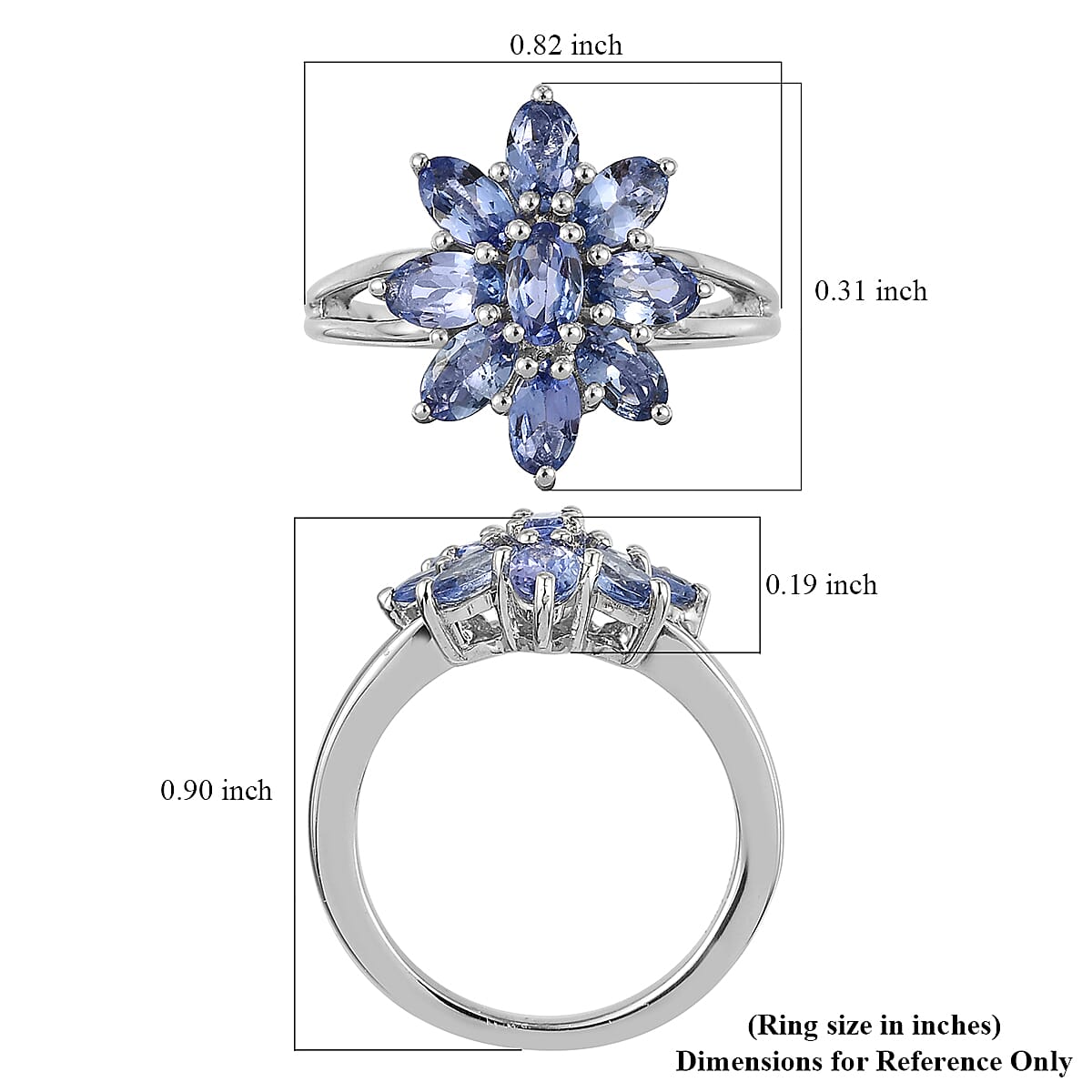 Tanzanite Floral Ring in Platinum Over Sterling Silver (Size 5.0) 2.30 ctw