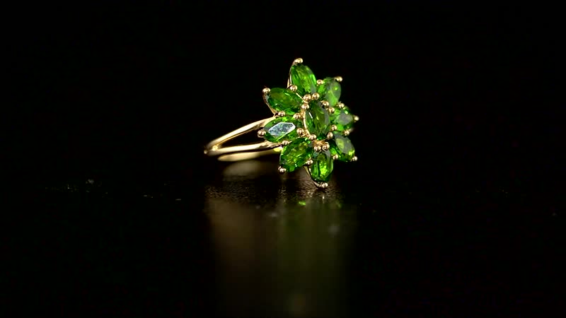 Natural Chrome Diopside Floral Ring in Vermeil Yellow Gold Over Sterling Silver 2.15 ctw