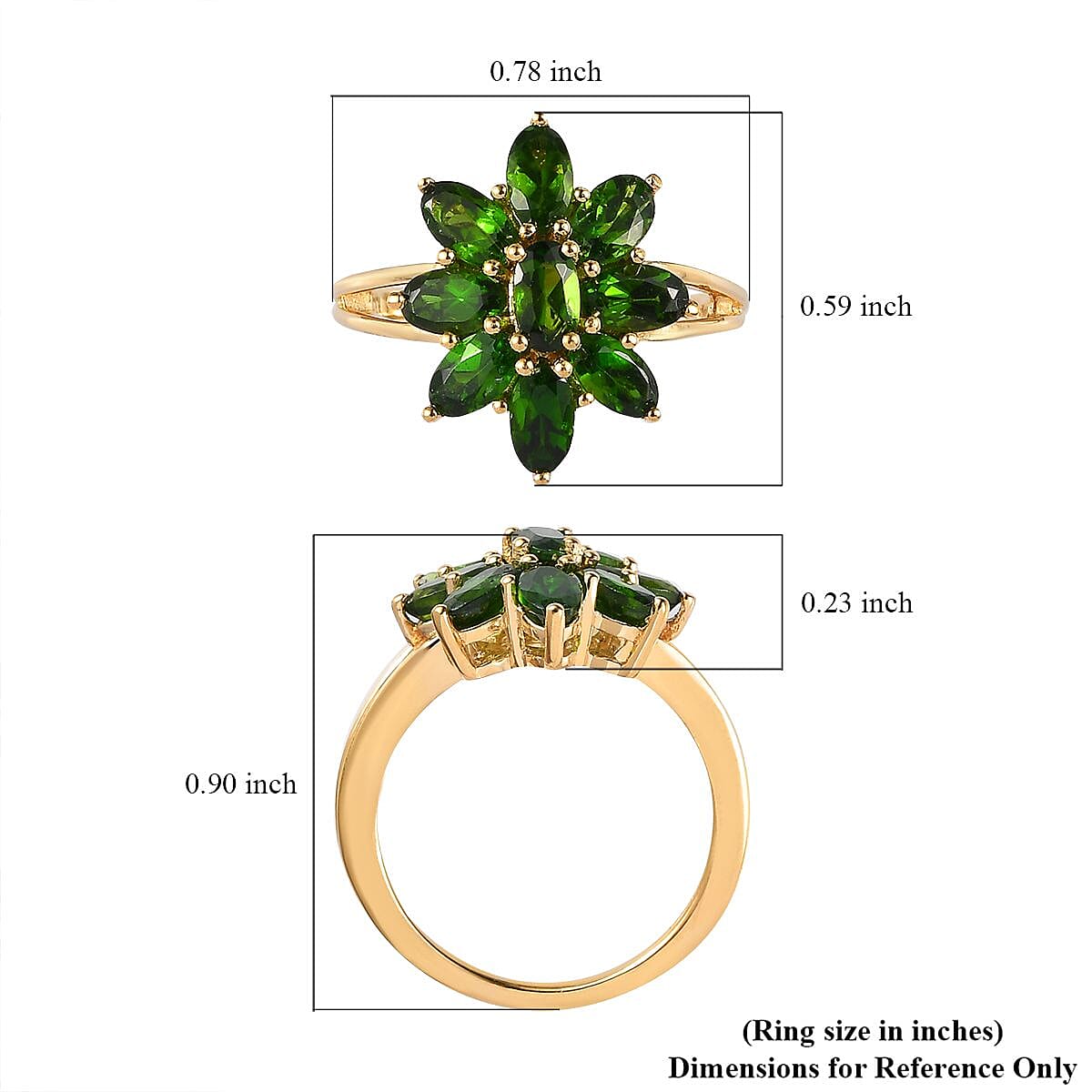D'Joy Chrome Diopside Floral Ring in Vermeil Yellow Gold Over Sterling Silver (Size 5.0) 2.35 ctw