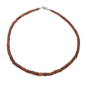 Hessonite Garnet Beaded Necklace 18 Inches in Sterling Silver 95.00 ctw