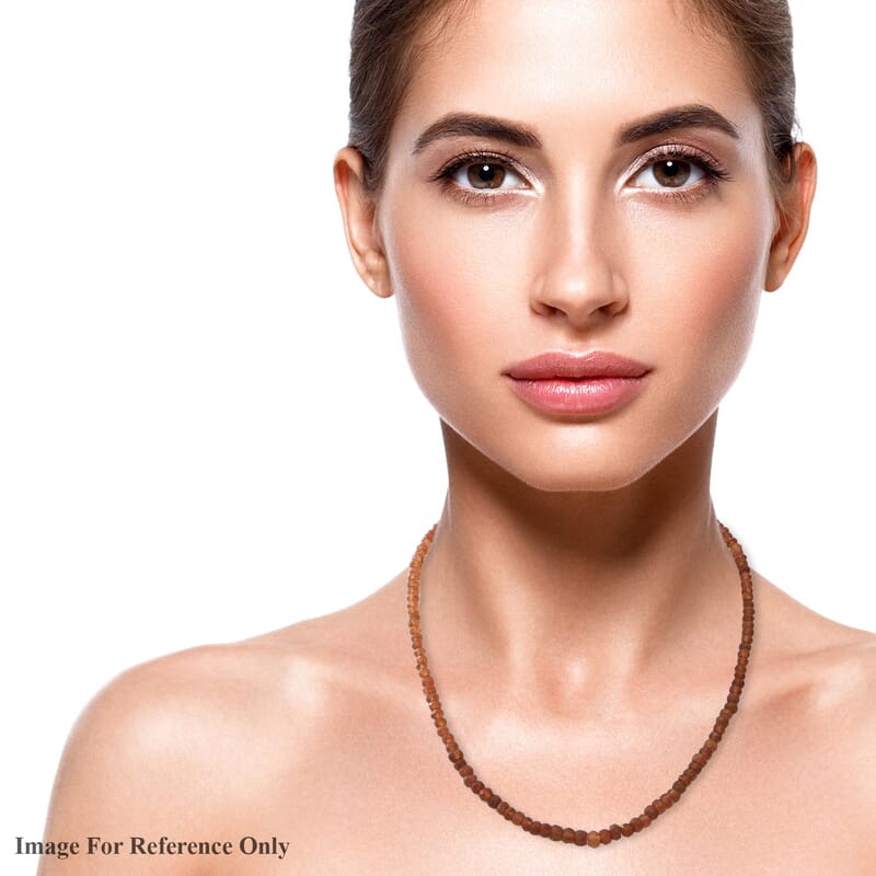 Hessonite Garnet Beaded Necklace 18 Inches in Sterling Silver 95.00 ctw