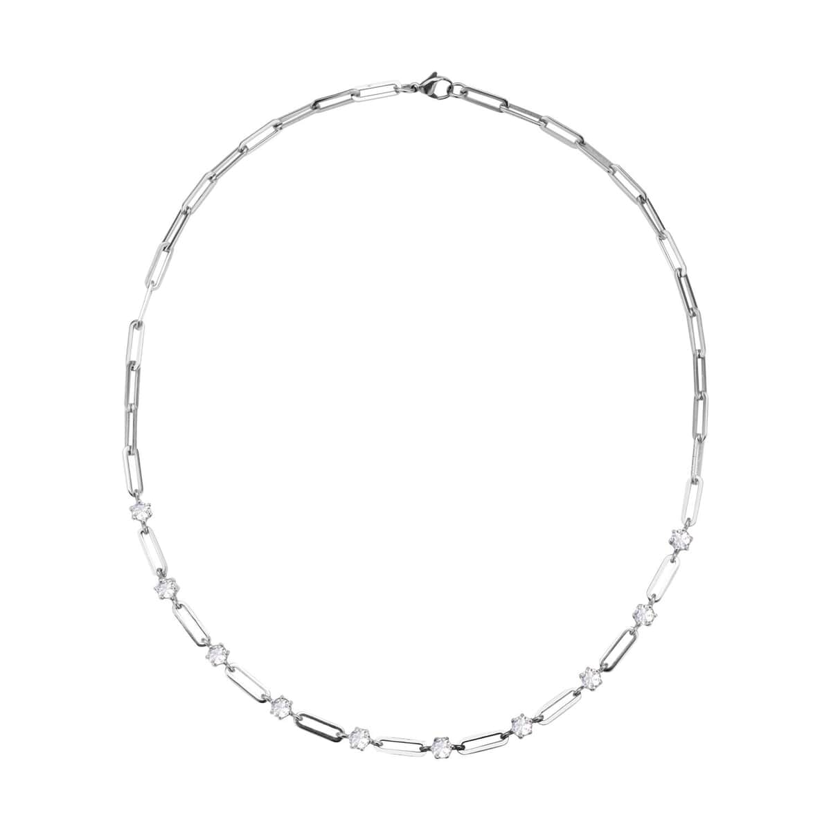 Simulated Diamond Paper Clip Chain Station Necklace 20 Inches in Stainless Steel 10.50 ctw image number 0
