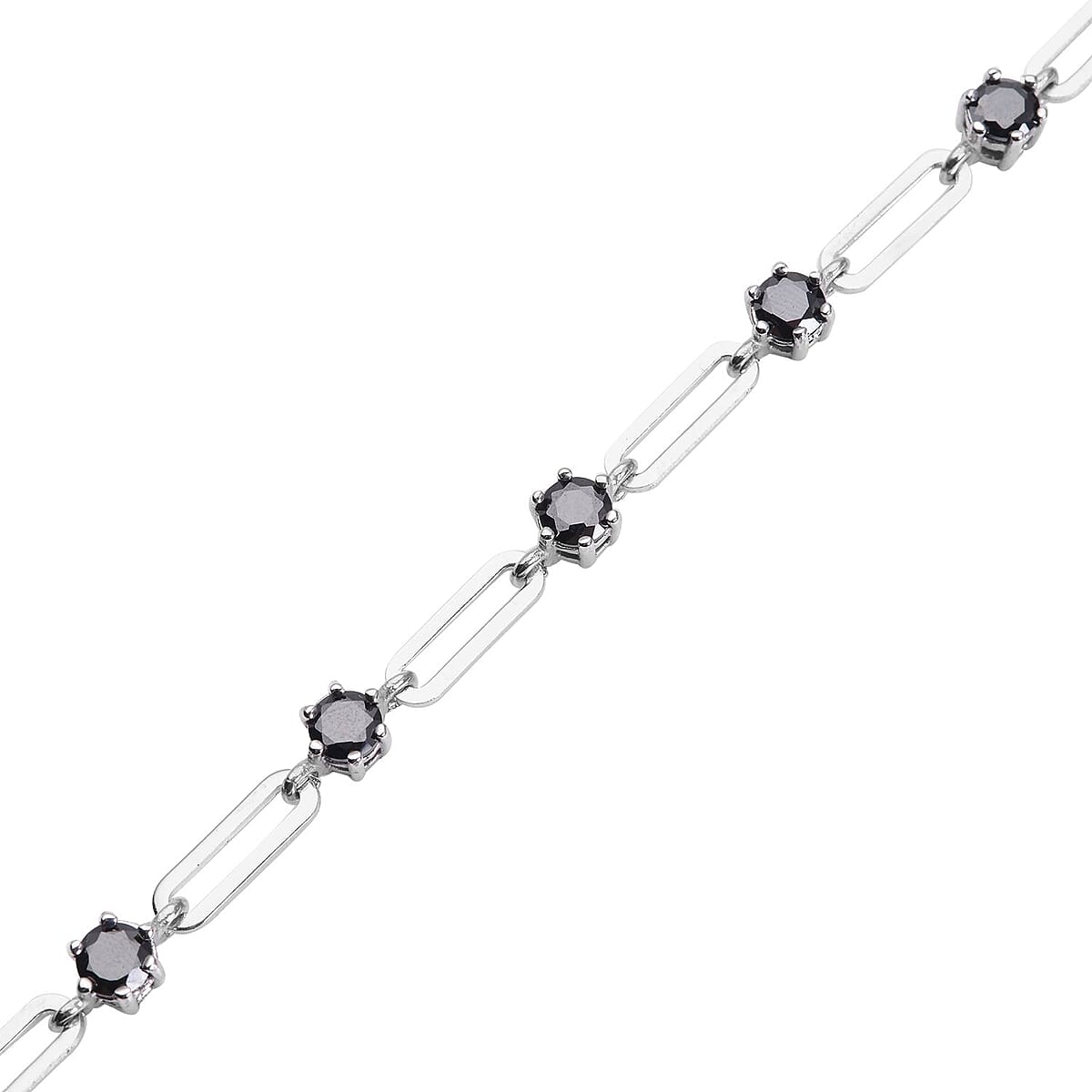 Simulated Black Diamond Paper Clip Chain Station Necklace 20 Inches in Stainless Steel 10.50 ctw image number 3