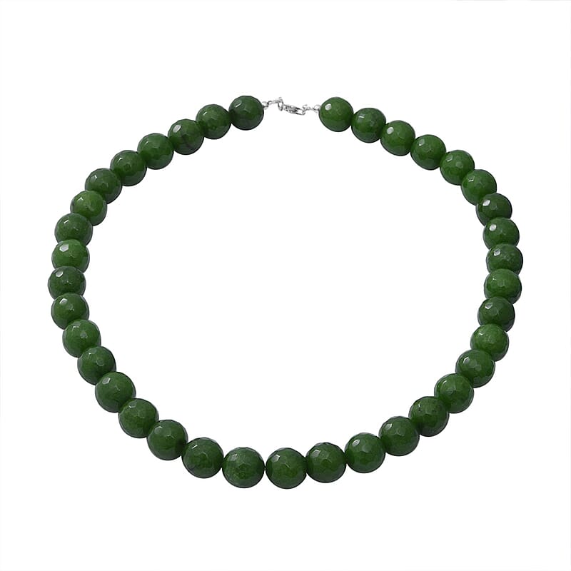 Green Chalcedony (D) 12mm Beaded Necklace 18 Inches in Sterling Silver 500.00 ctw