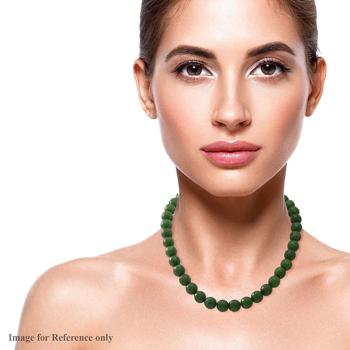 Green Chalcedony (D) 12mm Beaded Necklace 18 Inches in Sterling Silver 500.00 ctw image number 1