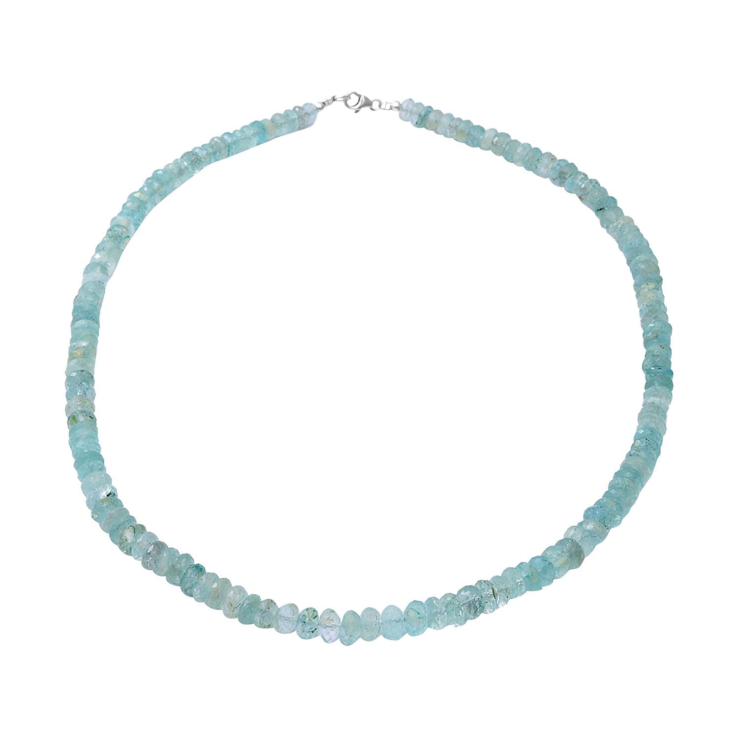 Natural Mint Green Aquamarine Beaded Necklace 18 Inches in Sterling Silver 190.00 ctw