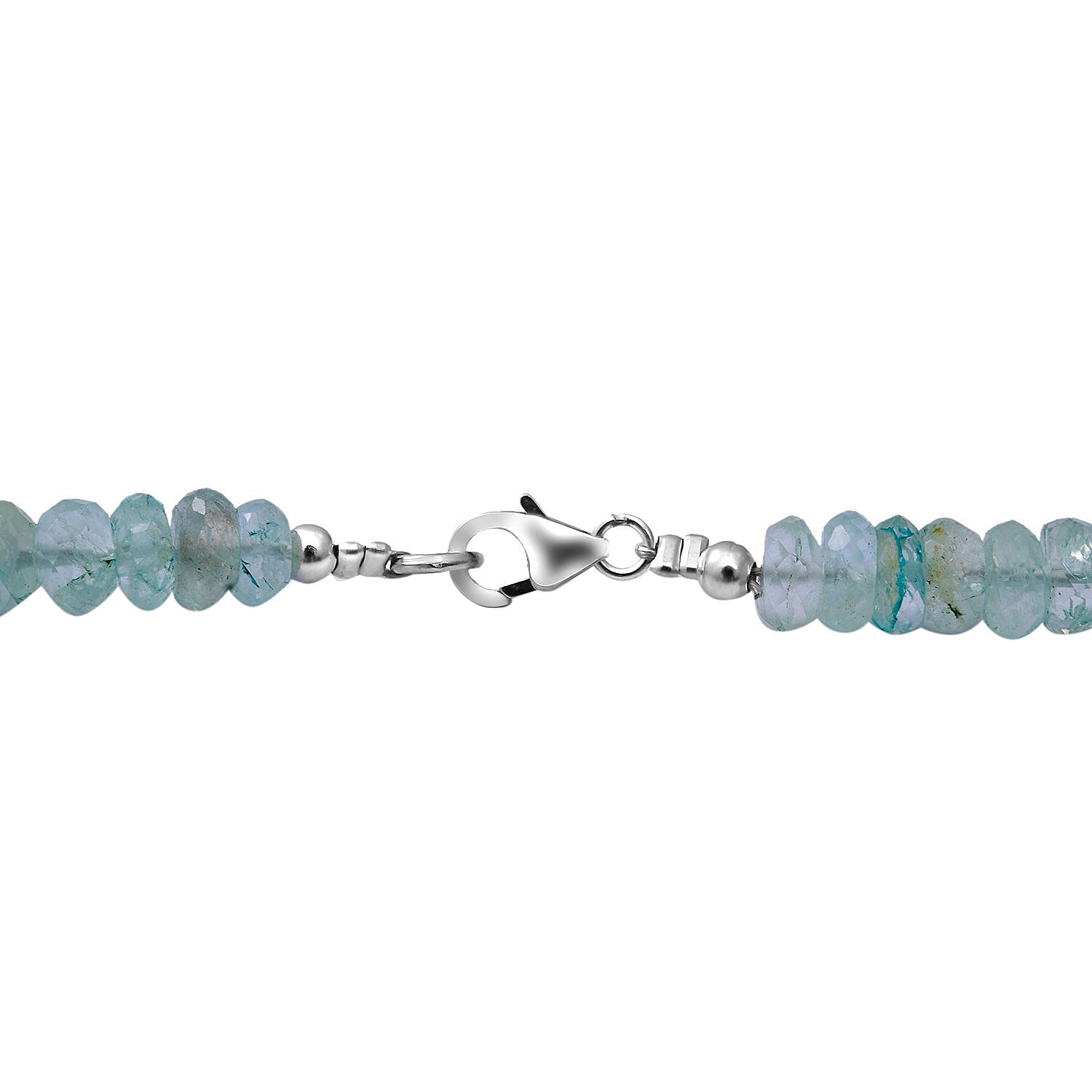 Natural Mint Green Aquamarine Beaded Necklace 18 Inches in Sterling Silver 190.00 ctw