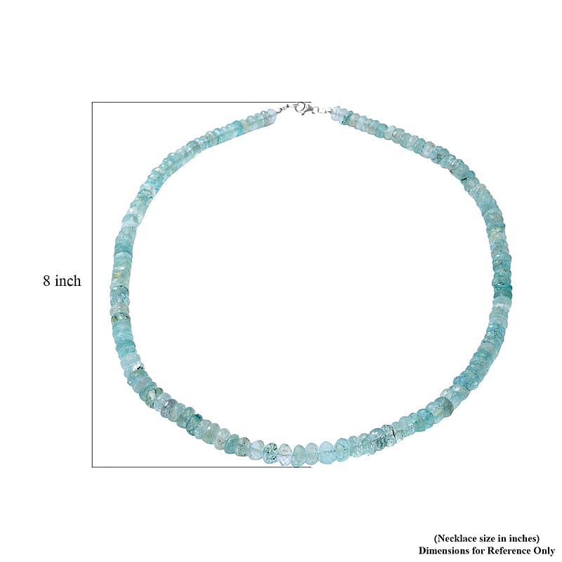 Natural Mint Green Aquamarine Beaded Necklace 18 Inches in Sterling Silver 190.00 ctw