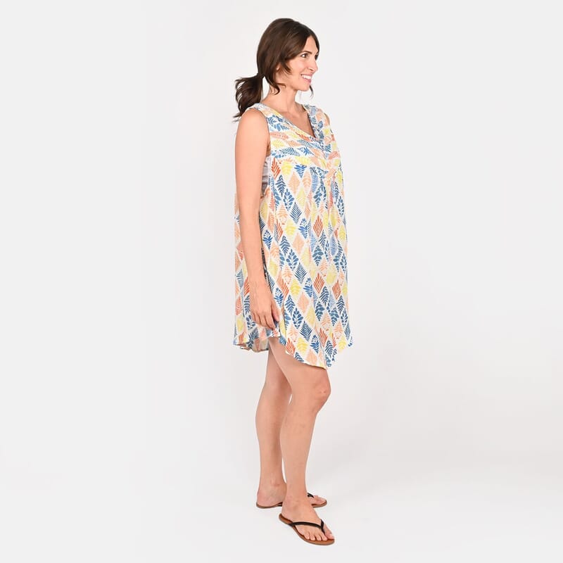 Tamsy Yellow Crepe Sleeveless Short Dress - One Size Missy