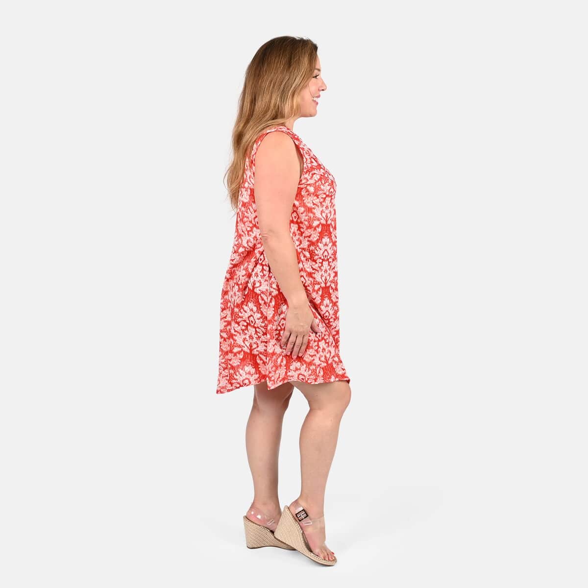 Tamsy Red Crepe Sleeveless Short Dress - One Size Missy image number 2