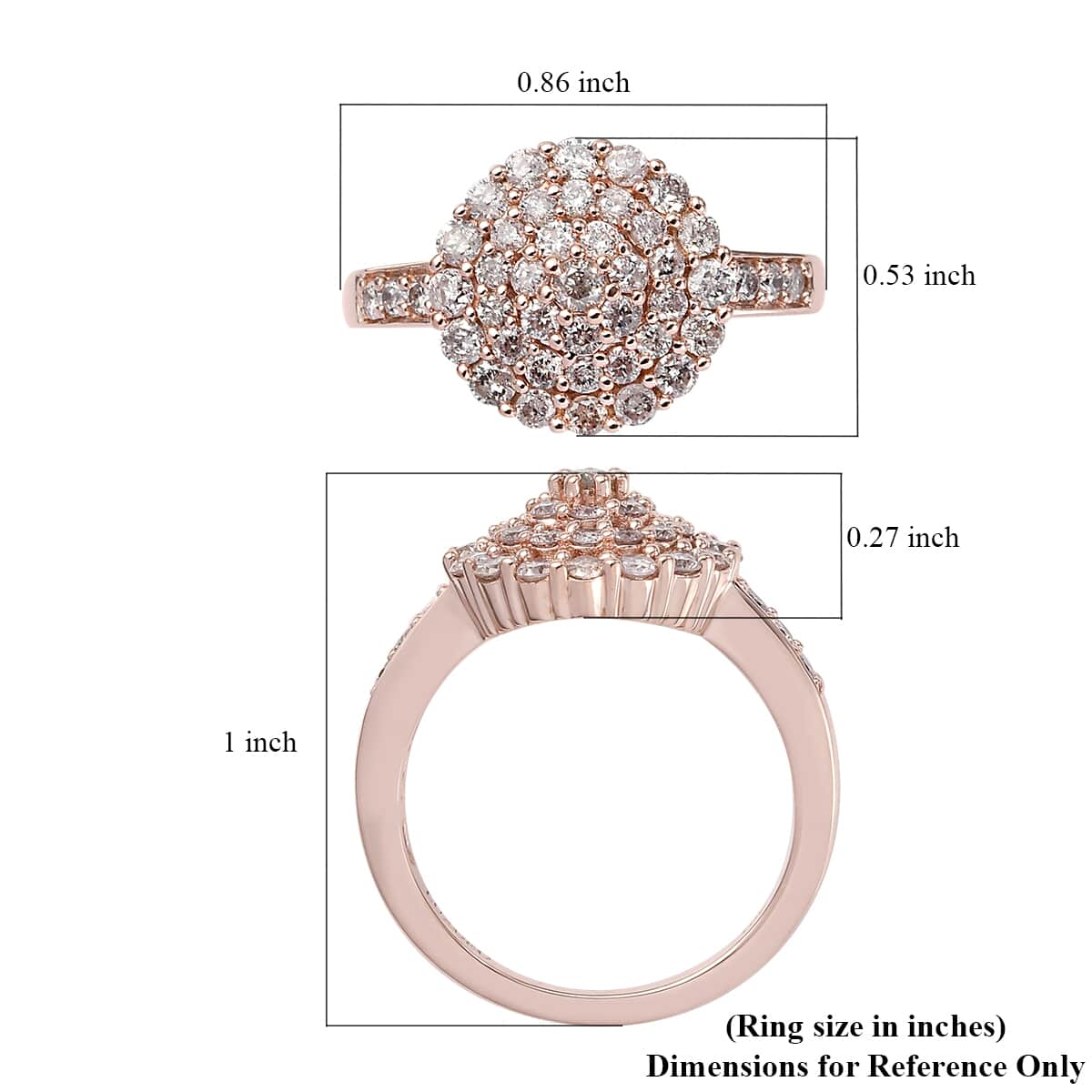 Luxoro 10K Rose Gold Natural Pink Diamond I3 Cluster Ring (Size 8.0) 3.85 Grams 1.00 ctw image number 5