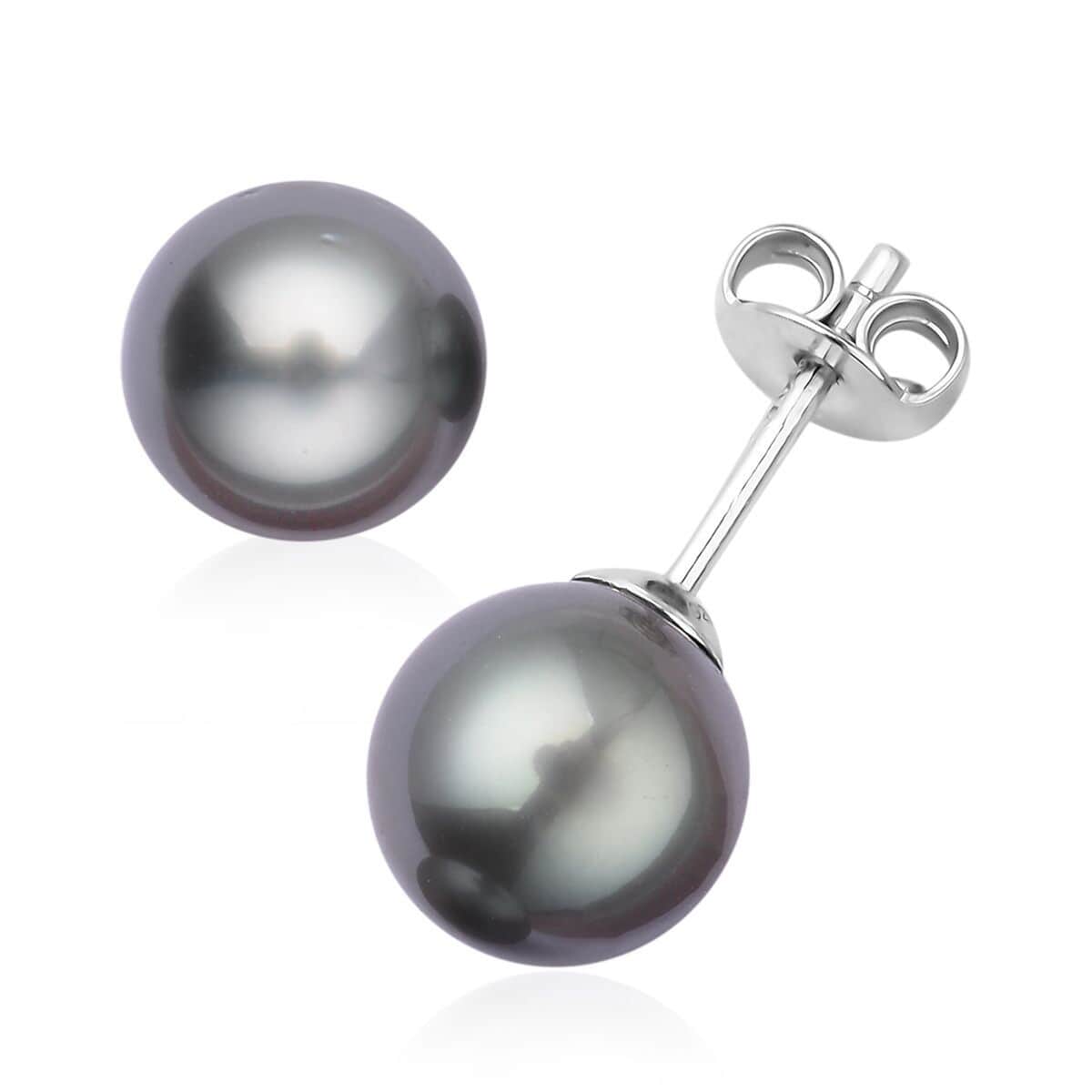 Tahitian Cultured Pearl 8-9mm Stud Earrings in Platinum Over Sterling Silver image number 0