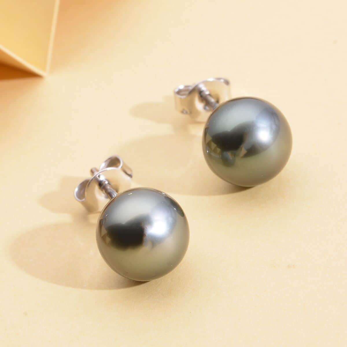 Tahitian Cultured Pearl 8-9mm Stud Earrings in Platinum Over Sterling Silver image number 1