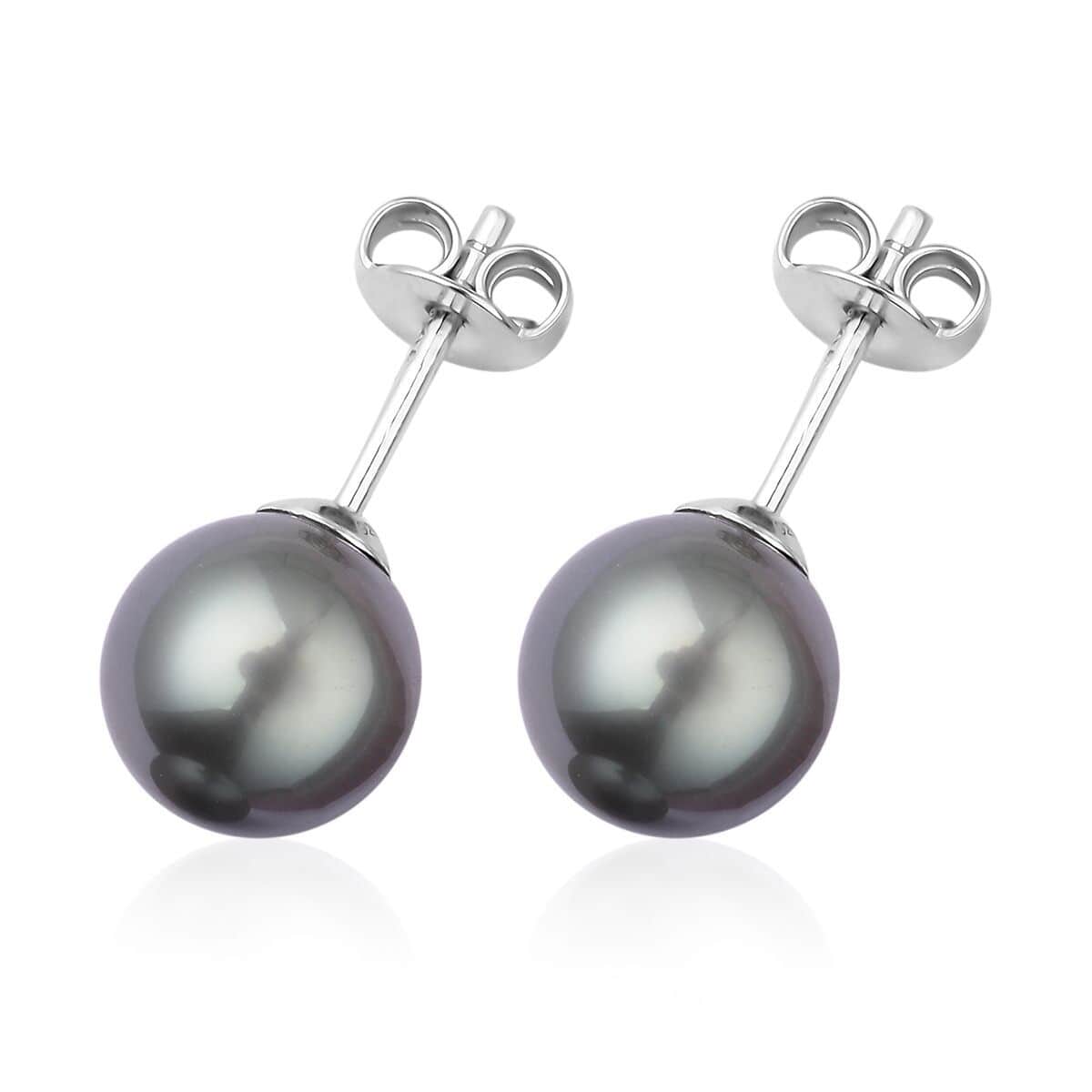 Tahitian Cultured Pearl 8-9mm Stud Earrings in Platinum Over Sterling Silver image number 3