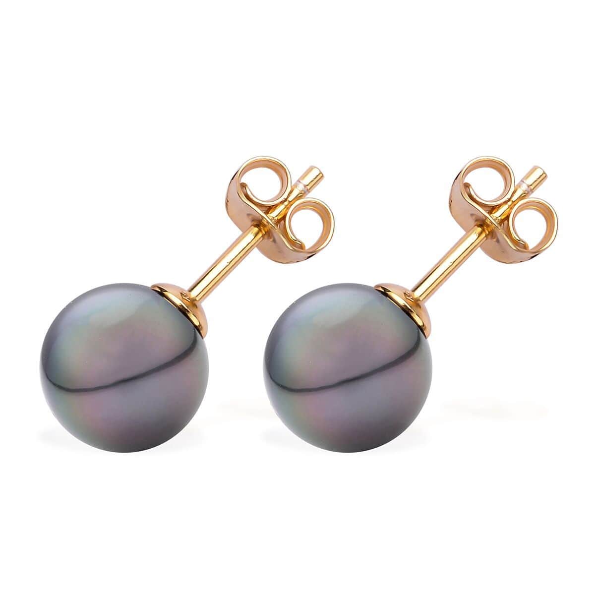 Tahitian Cultured Pearl Stud Earrings in Vermeil Yellow Gold Over Sterling Silver image number 3