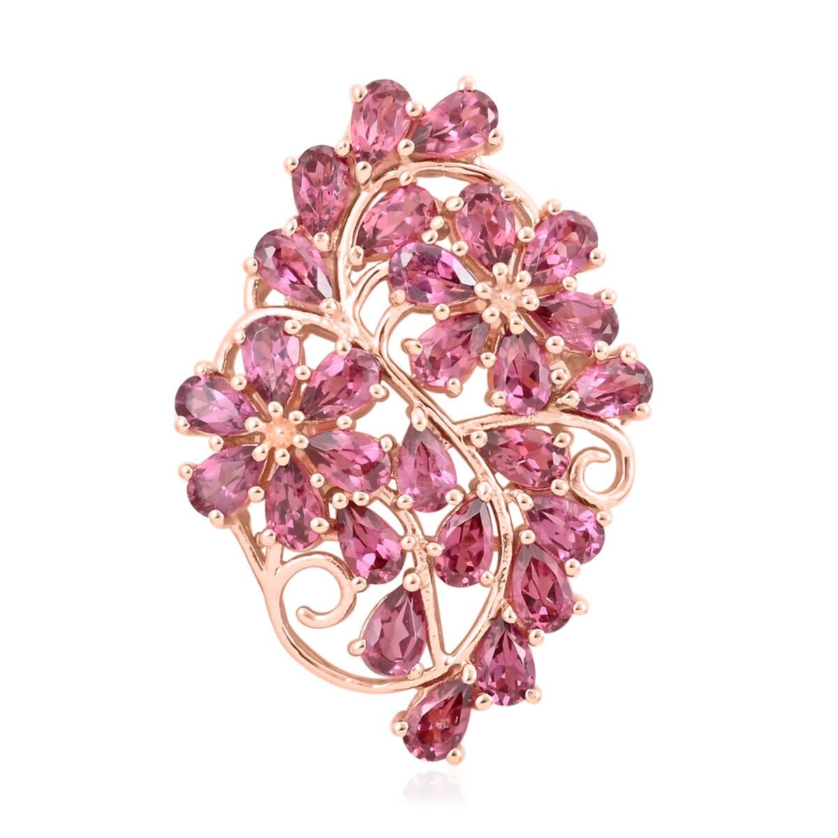 Orissa Rhodolite Garnet Floral Pendant in Vermeil Rose Gold Over Sterling Silver 7.00 ctw image number 0