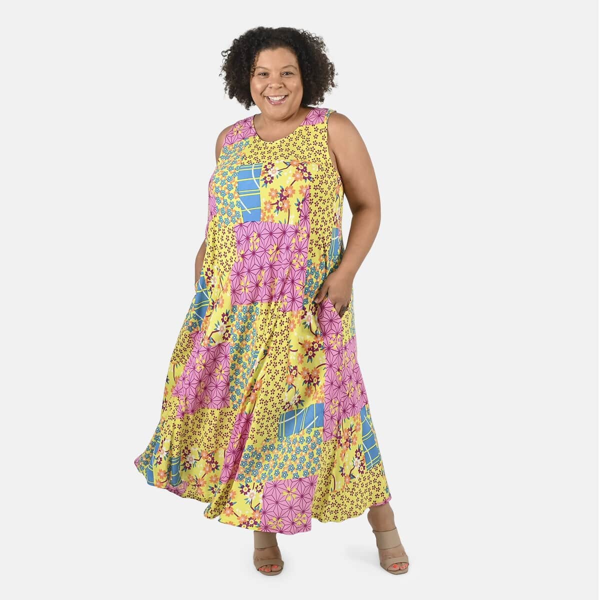 Buy Tamsy Pink Staple Print Long Maxi Dress - One Size Missy at ShopLC.