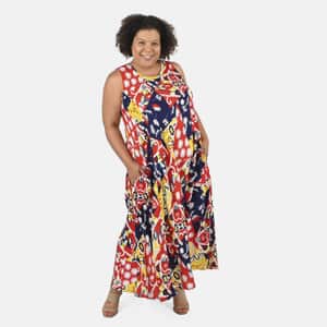 Tamsy Red Staple Print Long Maxi Dress - One Size Missy