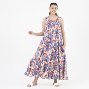 Tamsy Indigo Printed Long Maxi Dress - One Size Plus