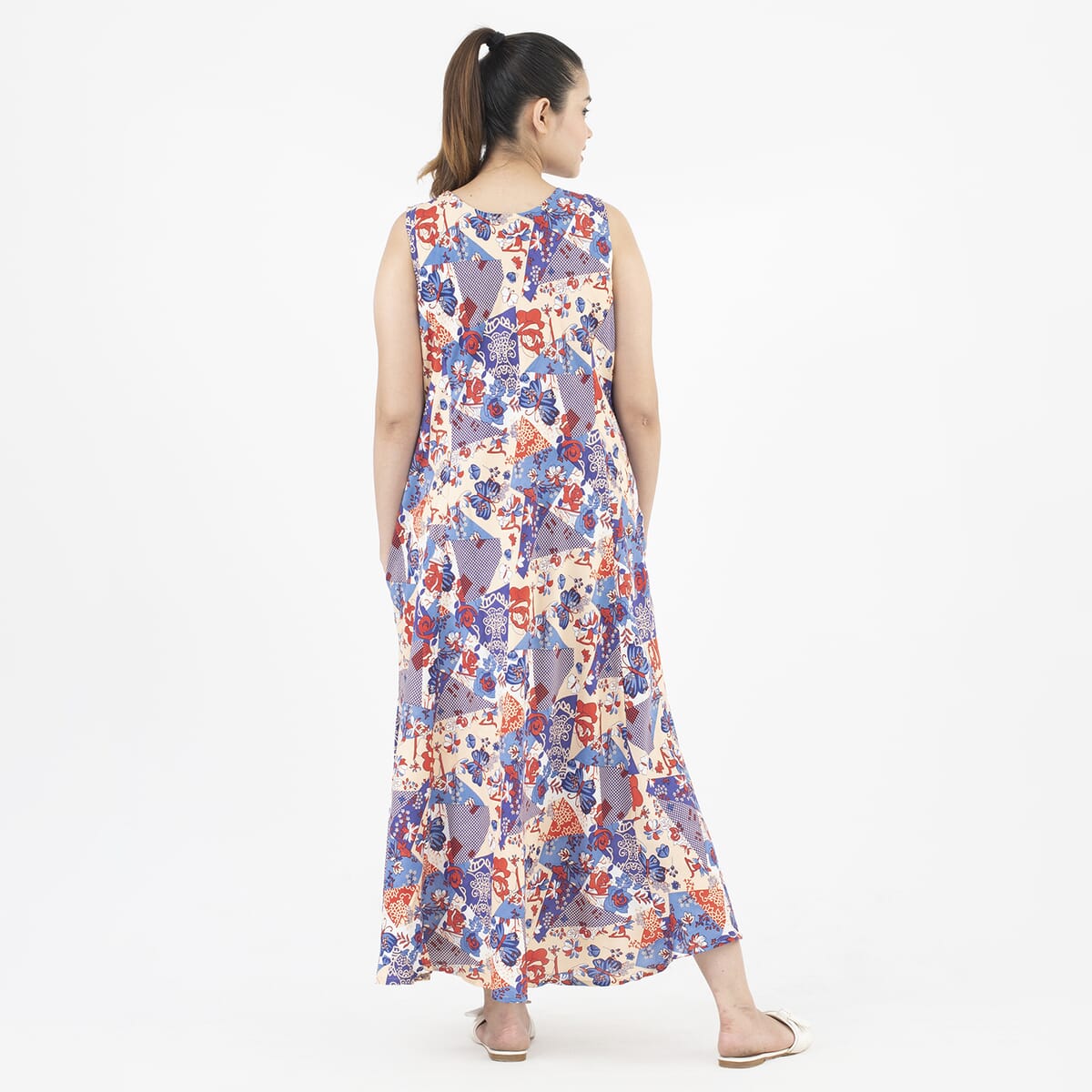 Tamsy Indigo Printed Long Maxi Dress - One Size Plus image number 1