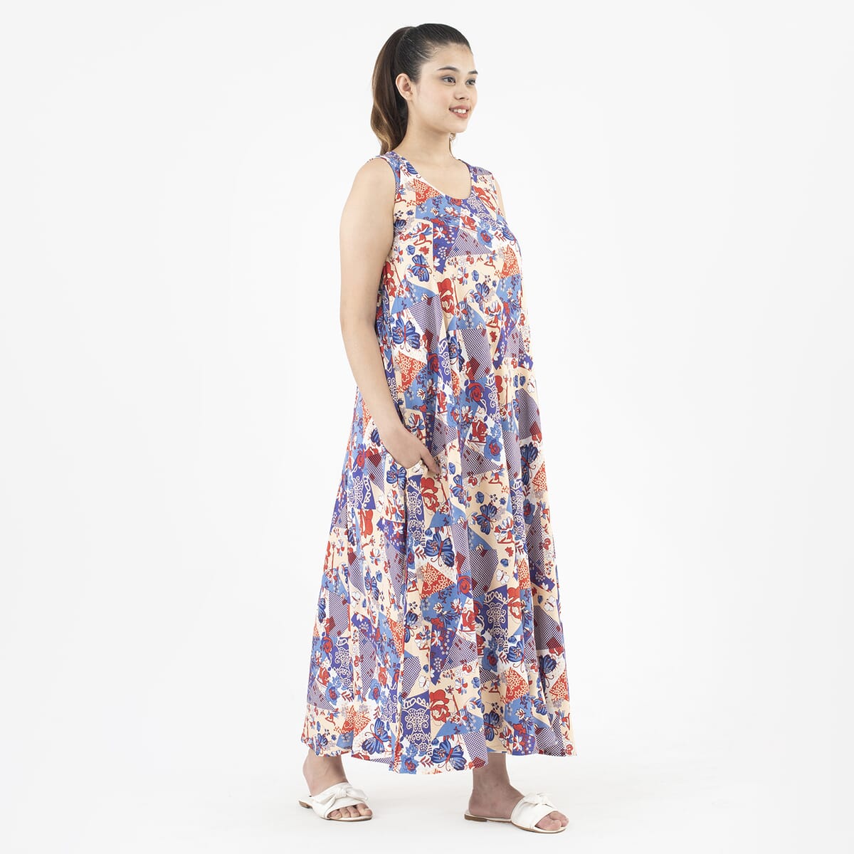 Tamsy Indigo Printed Long Maxi Dress - One Size Plus image number 2