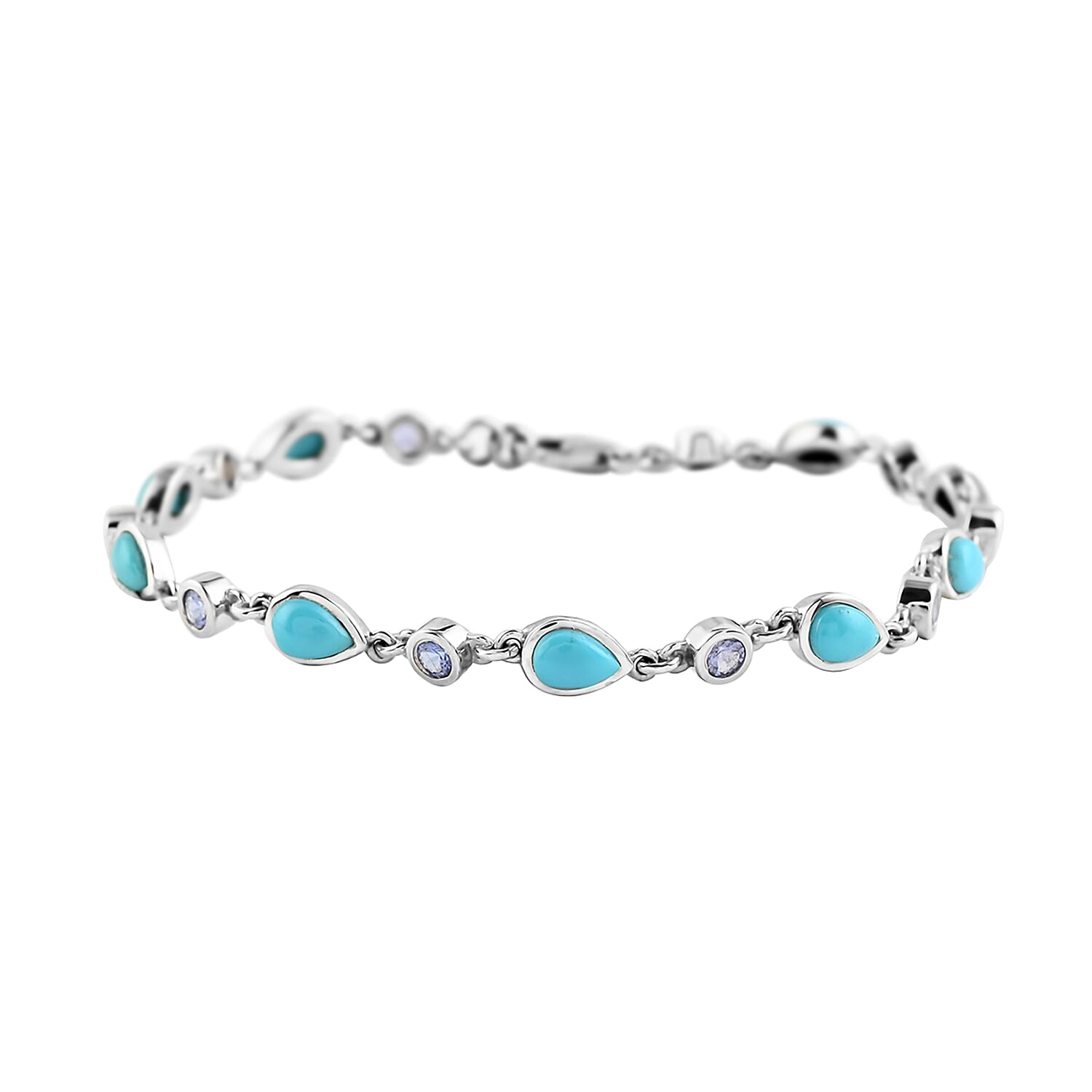 AMERICAN Natural Sleeping Beauty Turquoise and Tanzanite Bracelet in Platinum Over Sterling Silver (6.50 In) 3.85 ctw