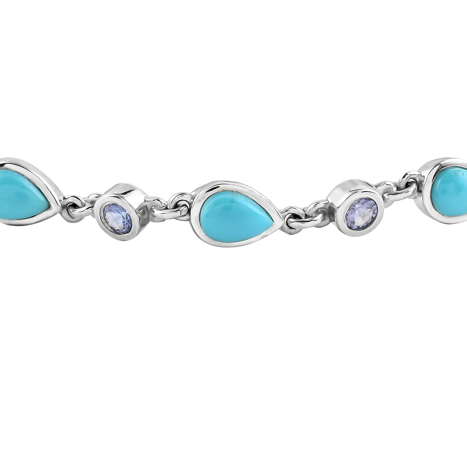 AMERICAN Natural Sleeping Beauty Turquoise and Tanzanite Bracelet in Platinum Over Sterling Silver (6.50 In) 3.85 ctw