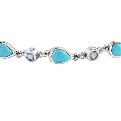 AMERICAN Natural Sleeping Beauty Turquoise and Tanzanite Bracelet in Platinum Over Sterling Silver (6.50 In) 3.85 ctw