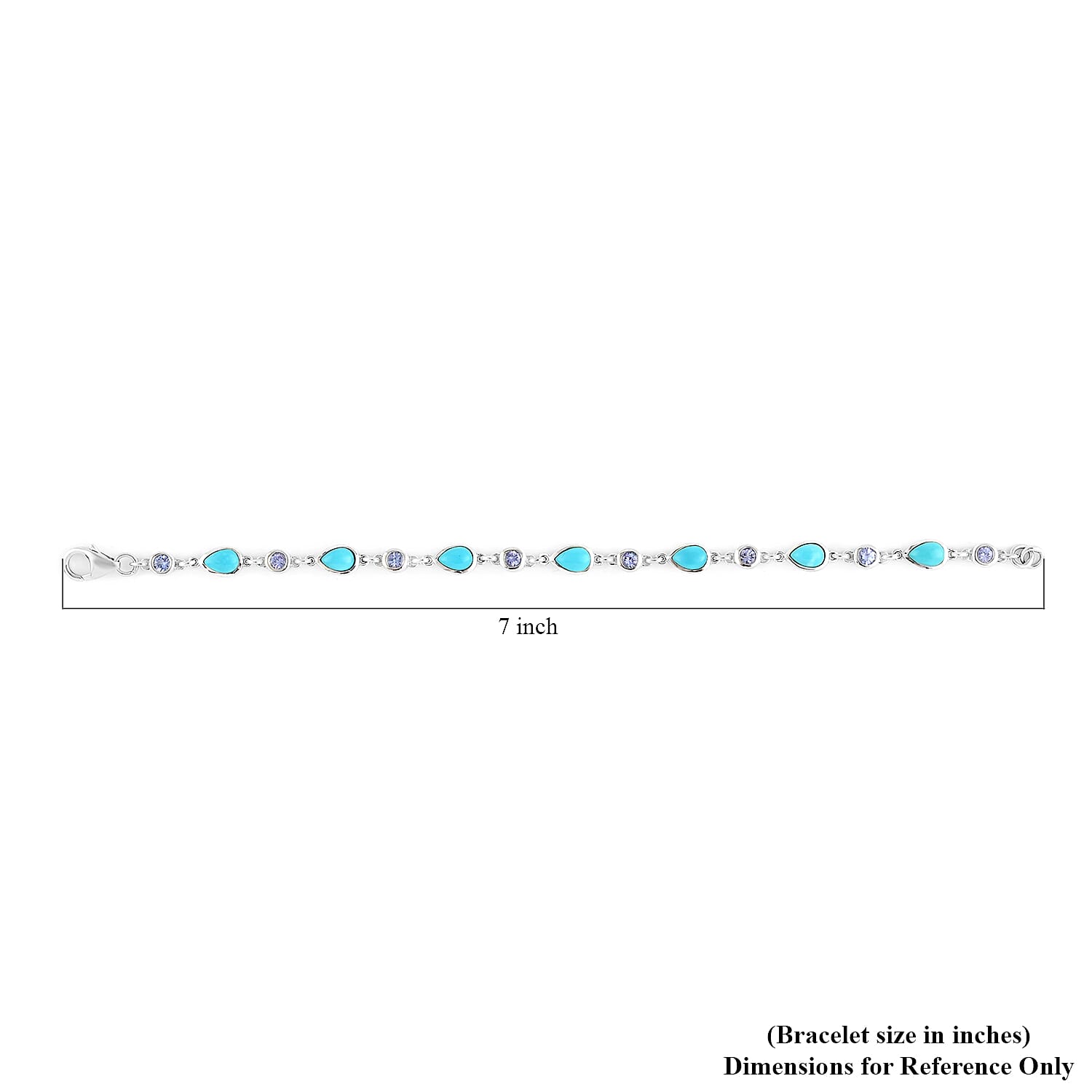 AMERICAN Natural Sleeping Beauty Turquoise and Tanzanite Bracelet in Platinum Over Sterling Silver (6.50 In) 3.85 ctw