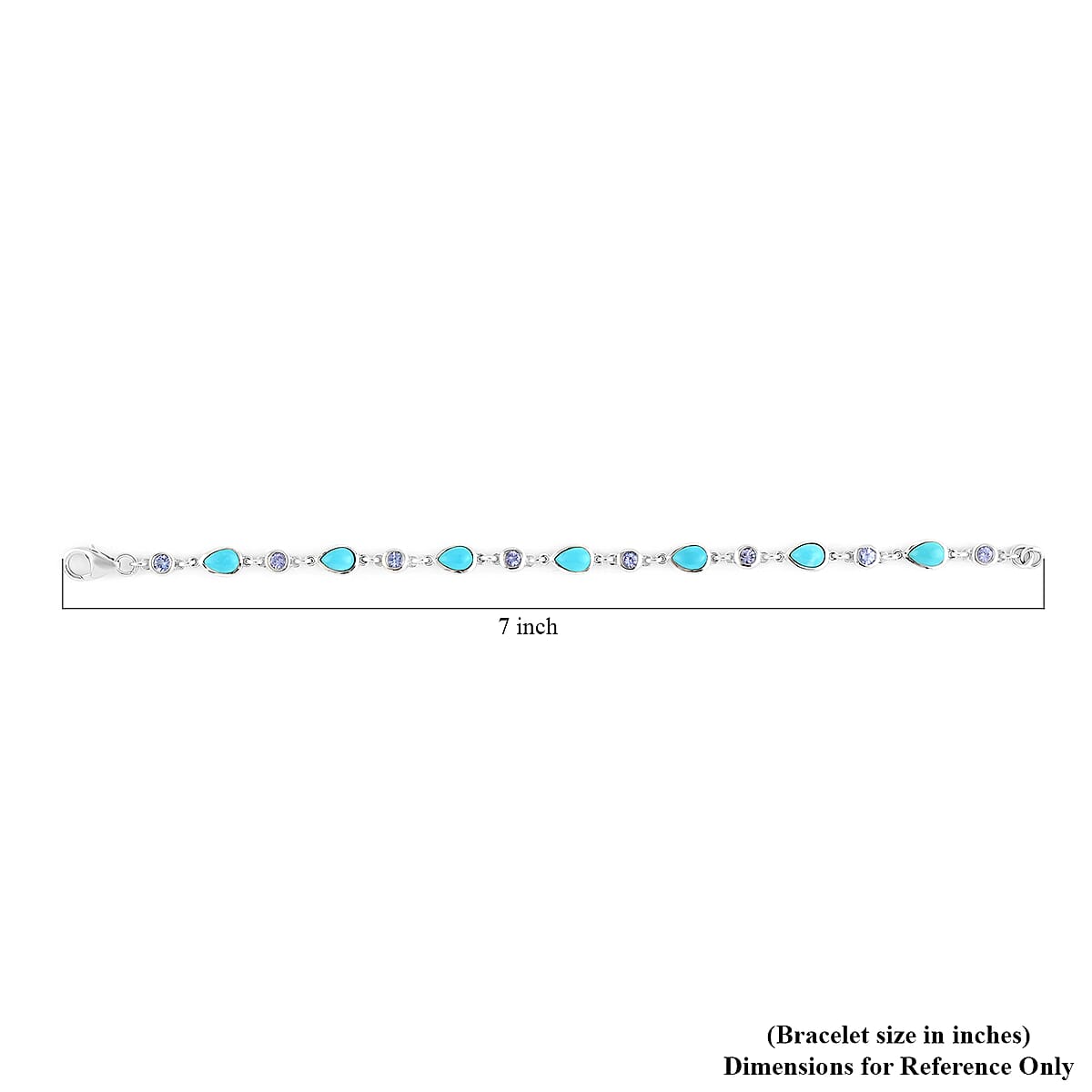 AMERICAN Natural Sleeping Beauty Turquoise and Tanzanite Bracelet in Platinum Over Sterling Silver (7.25 In) 7.25 Grams 4.35 ctw image number 4