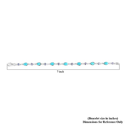 AMERICAN Natural Sleeping Beauty Turquoise and Tanzanite Bracelet in Platinum Over Sterling Silver (6.50 In) 3.85 ctw