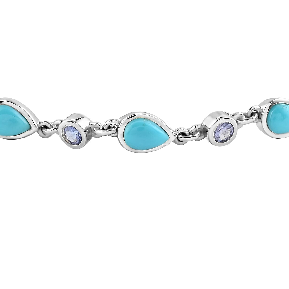 Sleeping Beauty Turquoise and Tanzanite Bracelet in Platinum Over Sterling Silver (7.25 In) 4.35 ctw image number 2